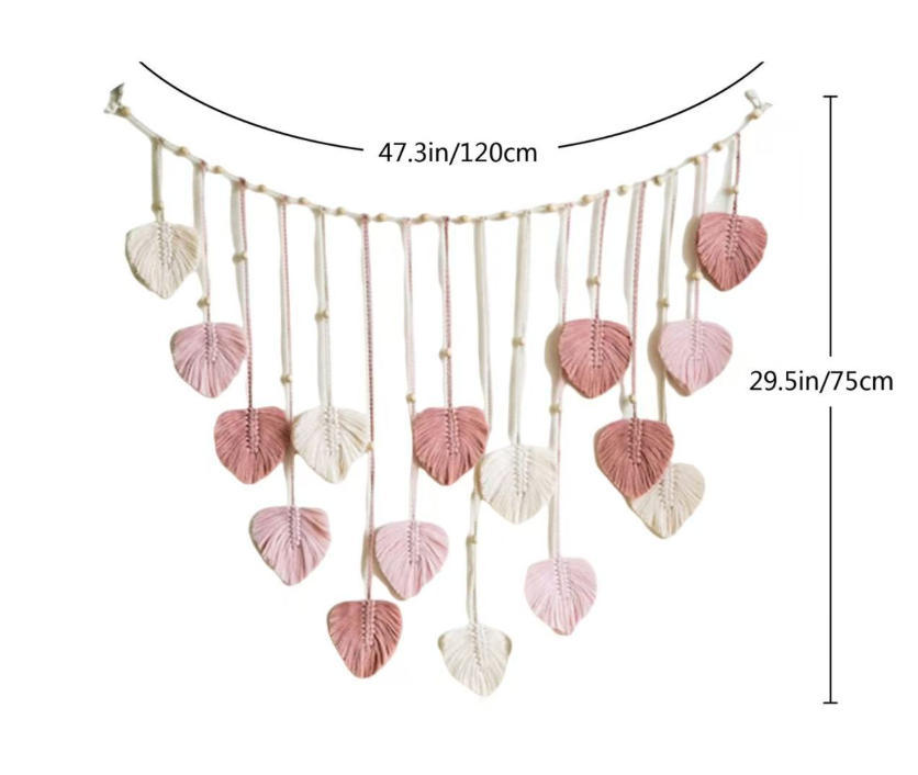 Hand Knotted Leaf Macrame Photo Wall Hanging, Cotton Feather Tapestry with Wooden Beads and Photo Clips,www.kongzeglobal.com,Hand Knotted Leaf Macrame Photo Wall Hanging, Cotton Feather Tapestry with Wooden Beads and Photo Clips-www.kongzeglobal.com