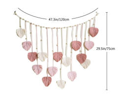 Hand Knotted Leaf Macrame Photo Wall Hanging, Cotton Feather Tapestry with Wooden Beads and Photo Clips,www.kongzeglobal.com,Hand Knotted Leaf Macrame Photo Wall Hanging, Cotton Feather Tapestry with Wooden Beads and Photo Clips-www.kongzeglobal.com