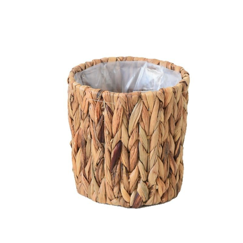 Natural Water Hyacinth Woven Plant Pot, Cylindrical Handwoven Flower Basket with Waterproof Liner for Balcony Indoor Greenery Decor Storage,www.kongzeglobal.com,Natural Water Hyacinth Woven Plant Pot, Cylindrical Handwoven Flower Basket with Waterproof Liner for Balcony Indoor Greenery Decor Storage-www.kongzeglobal.com