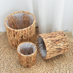 Natural Water Hyacinth Woven Plant Pot, Cylindrical Handwoven Flower Basket with Waterproof Liner for Balcony Indoor Greenery Decor Storage,www.kongzeglobal.com,Natural Water Hyacinth Woven Plant Pot, Cylindrical Handwoven Flower Basket with Waterproof Liner for Balcony Indoor Greenery Decor Storage-www.kongzeglobal.com