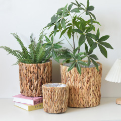Natural Water Hyacinth Woven Plant Pot, Cylindrical Handwoven Flower Basket with Waterproof Liner for Balcony Indoor Greenery Decor Storage,www.kongzeglobal.com,Natural Water Hyacinth Woven Plant Pot, Cylindrical Handwoven Flower Basket with Waterproof Liner for Balcony Indoor Greenery Decor Storage-www.kongzeglobal.com