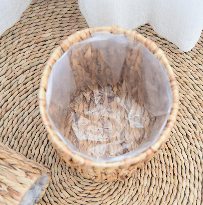 Natural Water Hyacinth Woven Plant Pot, Cylindrical Handwoven Flower Basket with Waterproof Liner for Balcony Indoor Greenery Decor Storage,www.kongzeglobal.com,Natural Water Hyacinth Woven Plant Pot, Cylindrical Handwoven Flower Basket with Waterproof Liner for Balcony Indoor Greenery Decor Storage-www.kongzeglobal.com