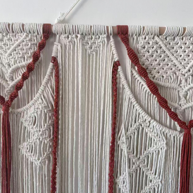 Two-Tone Macrame Wall Curtain, Hand Knotted Hollow Cotton Room Divider Tapestry with Long Tassel Fringe,www.kongzeglobal.com,Two-Tone Macrame Wall Curtain, Hand Knotted Hollow Cotton Room Divider Tapestry with Long Tassel Fringe-www.kongzeglobal.com
