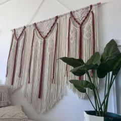 Two-Tone Macrame Wall Curtain, Hand Knotted Hollow Cotton Room Divider Tapestry with Long Tassel Fringe,www.kongzeglobal.com,Two-Tone Macrame Wall Curtain, Hand Knotted Hollow Cotton Room Divider Tapestry with Long Tassel Fringe-www.kongzeglobal.com