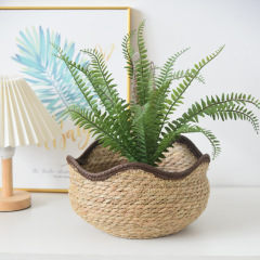 Wavy Edge Natural Straw Woven Plant Basket, Waterproof Lined Flower Pot Cover for Succulent Greenery Balcony Indoor Decor Storage,www.kongzeglobal.com,Wavy Edge Natural Straw Woven Plant Basket, Waterproof Lined Flower Pot Cover for Succulent Greenery Balcony Indoor Decor Storage-www.kongzeglobal.com