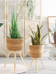 Standing Straw Woven Plant Basket with Tripod Wooden Legs, Elevated Floor Flower Pot Holder for Indoor Balcony Greenery Decor,www.kongzeglobal.com,Standing Straw Woven Plant Basket with Tripod Wooden Legs, Elevated Floor Flower Pot Holder for Indoor Balcony Greenery Decor-www.kongzeglobal.com