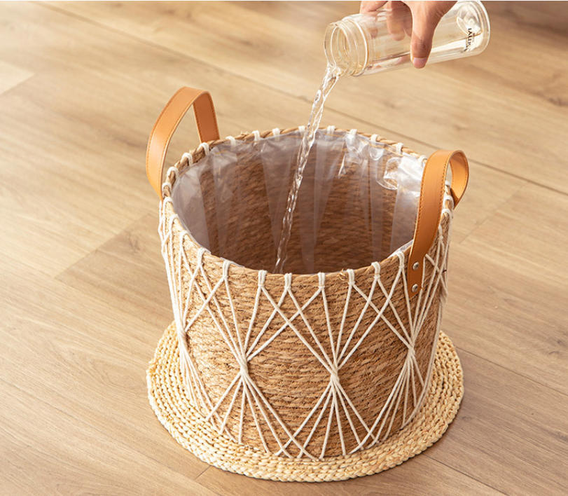 Diamond Net Natural Straw Woven Plant Basket, Dual Handle Cylindrical Flower Pot Cover with Waterproof Liner for Indoor Balcony Greenery Storage,www.kongzeglobal.com,Diamond Net Natural Straw Woven Plant Basket, Dual Handle Cylindrical Flower Pot Cover with Waterproof Liner for Indoor Balcony Greenery Storage-www.kongzeglobal.com