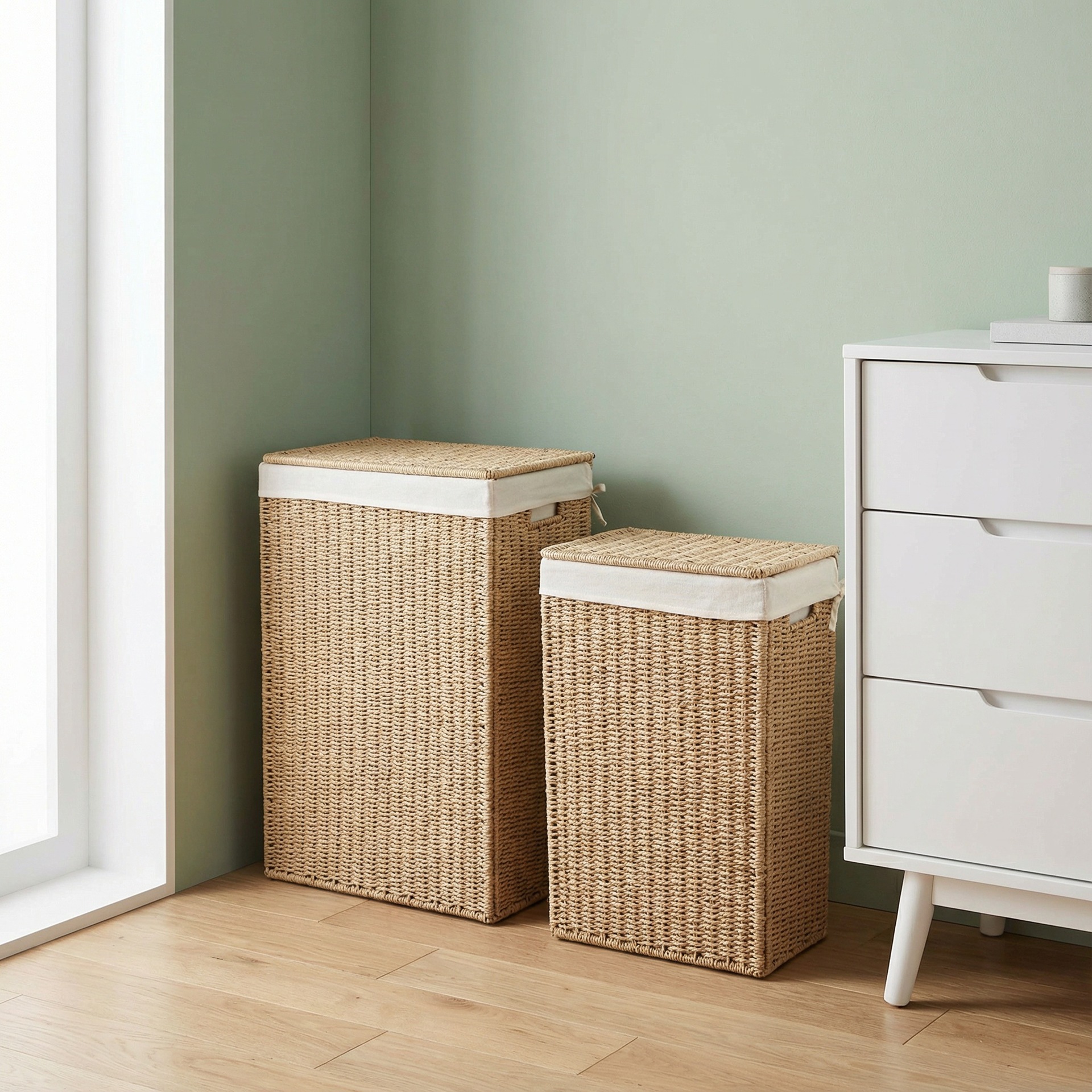 Foldable Lidded Paper Rope Woven Laundry Hamper, Large Capacity Rectangular Handwoven Storage Basket with Cotton Liner,www.kongzeglobal.com,Foldable Lidded Paper Rope Woven Laundry Hamper, Large Capacity Rectangular Handwoven Storage Basket with Cotton Liner-www.kongzeglobal.com