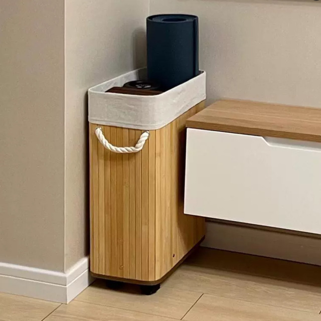 Carbonized Bamboo Slat Rolling Laundry Hamper, Wheeled Rectangular Storage Basket with Cotton Liner, Optional Lid Design,www.kongzeglobal.com,Carbonized Bamboo Slat Rolling Laundry Hamper, Wheeled Rectangular Storage Basket with Cotton Liner, Optional Lid Design-www.kongzeglobal.com