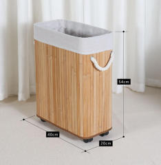 Carbonized Bamboo Slat Rolling Laundry Hamper, Wheeled Rectangular Storage Basket with Cotton Liner, Optional Lid Design,www.kongzeglobal.com,Carbonized Bamboo Slat Rolling Laundry Hamper, Wheeled Rectangular Storage Basket with Cotton Liner, Optional Lid Design-www.kongzeglobal.com