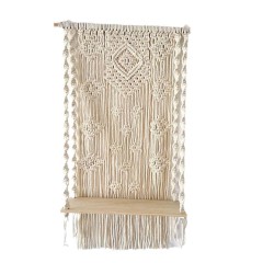 Macrame Wall Hanging Plant Shelf, Hand Knotted Cotton Tapestry with Solid Wood Display Board,www.kongzeglobal.com,Macrame Wall Hanging Plant Shelf, Hand Knotted Cotton Tapestry with Solid Wood Display Board-www.kongzeglobal.com