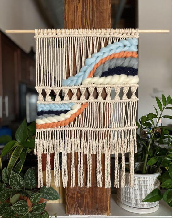 Color Block Macrame Cotton Wall Hanging, Hand Knitted Gradient Tapestry with Long Tassel Fringe,www.kongzeglobal.com,Color Block Macrame Cotton Wall Hanging, Hand Knitted Gradient Tapestry with Long Tassel Fringe-www.kongzeglobal.com