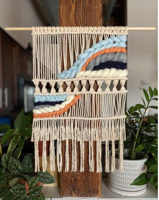 Color Block Macrame Cotton Wall Hanging, Hand Knitted Gradient Tapestry with Long Tassel Fringe,www.kongzeglobal.com,Color Block Macrame Cotton Wall Hanging, Hand Knitted Gradient Tapestry with Long Tassel Fringe-www.kongzeglobal.com