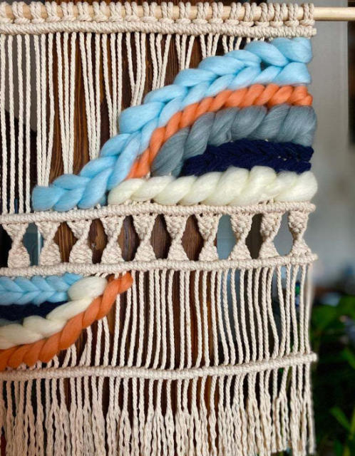 Color Block Macrame Cotton Wall Hanging, Hand Knitted Gradient Tapestry with Long Tassel Fringe,www.kongzeglobal.com,Color Block Macrame Cotton Wall Hanging, Hand Knitted Gradient Tapestry with Long Tassel Fringe-www.kongzeglobal.com
