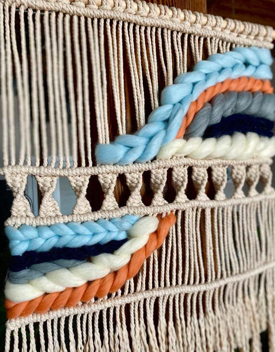 Color Block Macrame Cotton Wall Hanging, Hand Knitted Gradient Tapestry with Long Tassel Fringe,www.kongzeglobal.com,Color Block Macrame Cotton Wall Hanging, Hand Knitted Gradient Tapestry with Long Tassel Fringe-www.kongzeglobal.com
