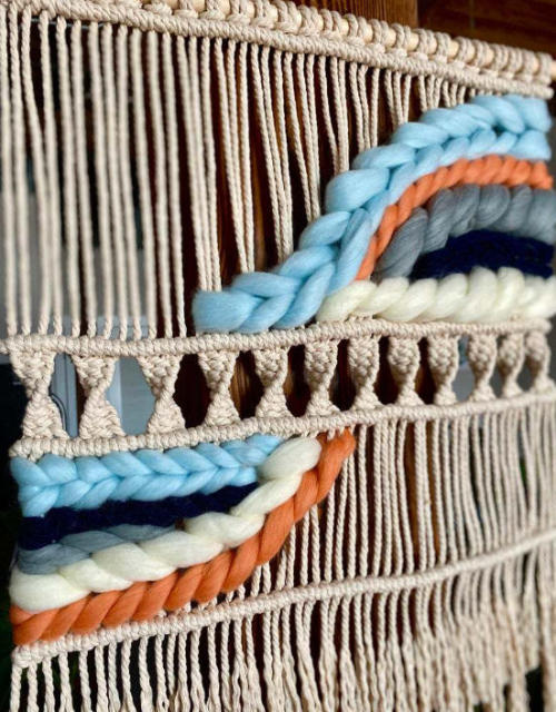 Color Block Macrame Cotton Wall Hanging, Hand Knitted Gradient Tapestry with Long Tassel Fringe,www.kongzeglobal.com,Color Block Macrame Cotton Wall Hanging, Hand Knitted Gradient Tapestry with Long Tassel Fringe-www.kongzeglobal.com
