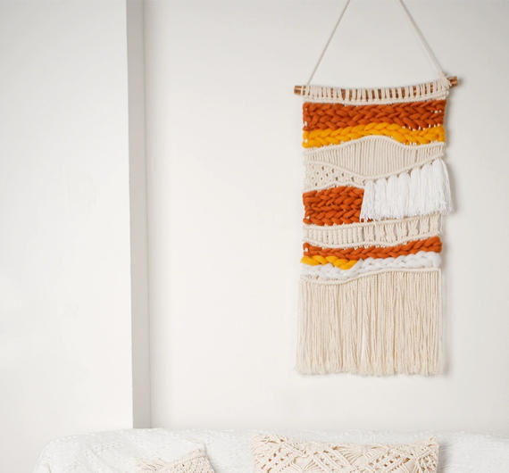Color Block Macrame Cotton Wall Hanging, Hand Knitted Gradient Tapestry with Long Tassel Fringe,www.kongzeglobal.com,Color Block Macrame Cotton Wall Hanging, Hand Knitted Gradient Tapestry with Long Tassel Fringe-www.kongzeglobal.com