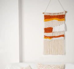 Color Block Macrame Cotton Wall Hanging, Hand Knitted Gradient Tapestry with Long Tassel Fringe,www.kongzeglobal.com,Color Block Macrame Cotton Wall Hanging, Hand Knitted Gradient Tapestry with Long Tassel Fringe-www.kongzeglobal.com