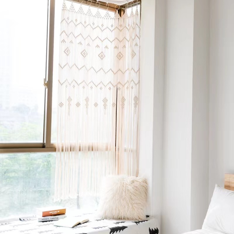 Boho Macrame Cotton Door Curtain, Hand Knotted Full Length Room Divider Tapestry,www.kongzeglobal.com,Boho Macrame Cotton Door Curtain, Hand Knotted Full Length Room Divider Tapestry-www.kongzeglobal.com