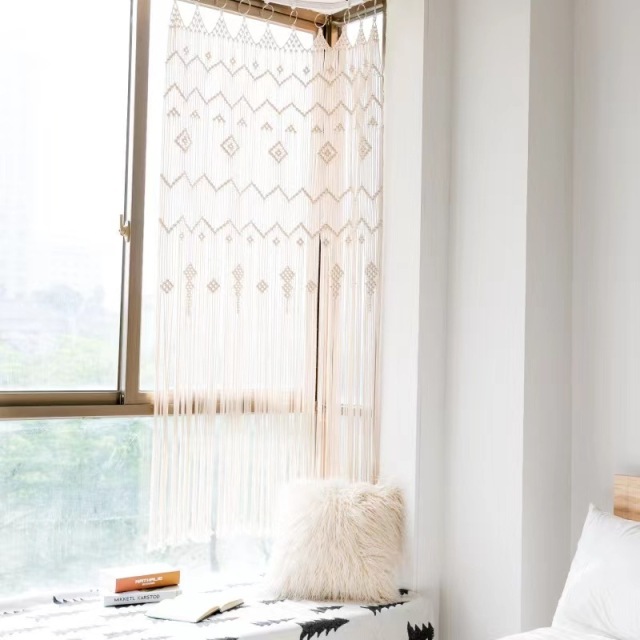 Boho Macrame Cotton Door Curtain, Hand Knotted Full Length Room Divider Tapestry,www.kongzeglobal.com,Boho Macrame Cotton Door Curtain, Hand Knotted Full Length Room Divider Tapestry-www.kongzeglobal.com
