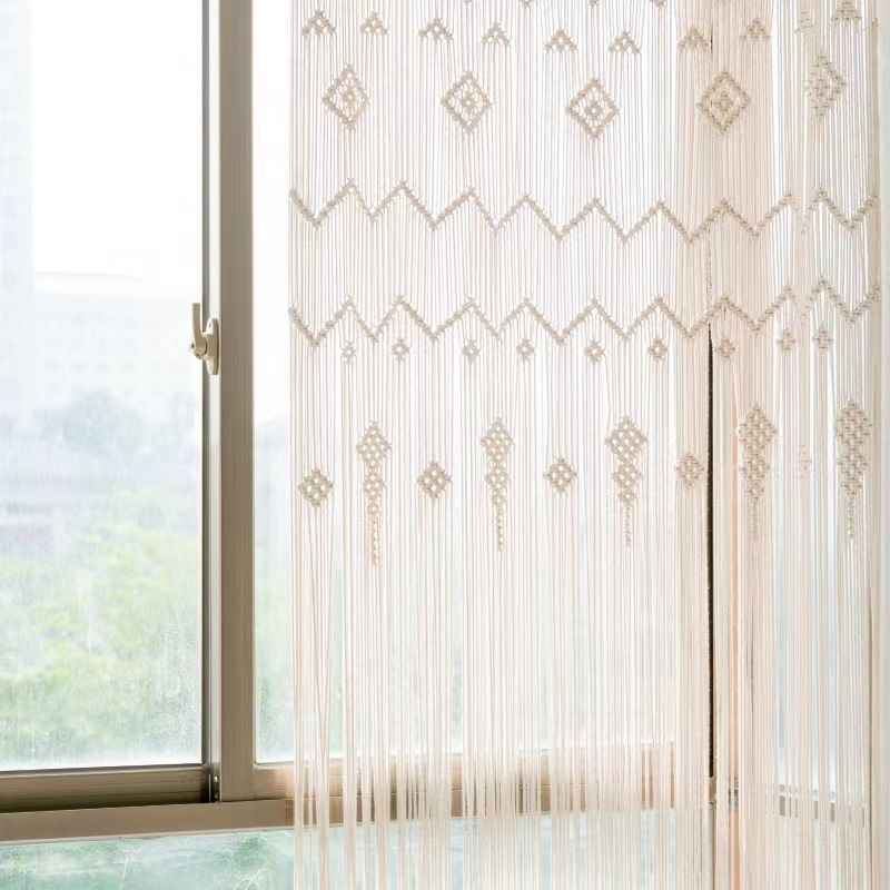 Boho Macrame Cotton Door Curtain, Hand Knotted Full Length Room Divider Tapestry,www.kongzeglobal.com,Boho Macrame Cotton Door Curtain, Hand Knotted Full Length Room Divider Tapestry-www.kongzeglobal.com