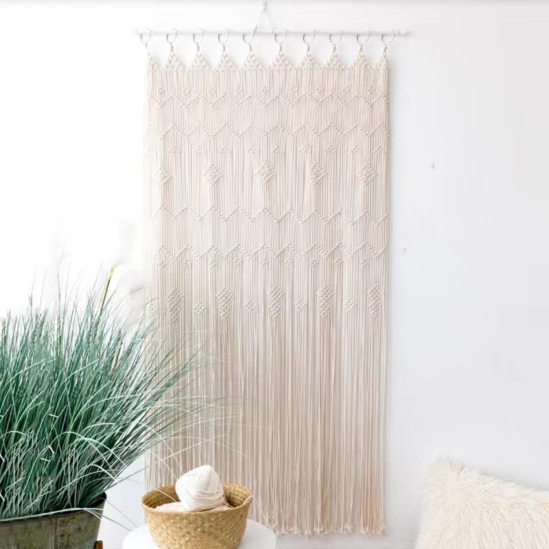 Boho Macrame Cotton Door Curtain, Hand Knotted Full Length Room Divider Tapestry,www.kongzeglobal.com,Boho Macrame Cotton Door Curtain, Hand Knotted Full Length Room Divider Tapestry-www.kongzeglobal.com