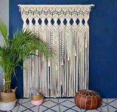 Boho Macrame Cotton Door Curtain, Hand Knotted Full Length Room Divider Tapestry,www.kongzeglobal.com,Boho Macrame Cotton Door Curtain, Hand Knotted Full Length Room Divider Tapestry-www.kongzeglobal.com