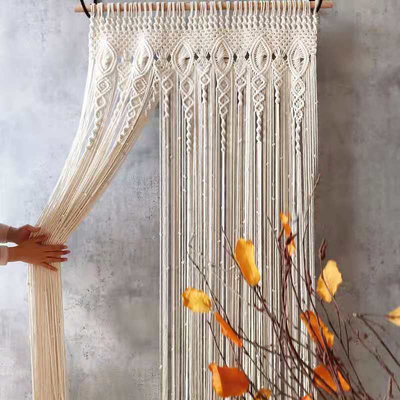 Boho Macrame Cotton Door Curtain, Hand Knotted Full Length Room Divider Tapestry,www.kongzeglobal.com,Boho Macrame Cotton Door Curtain, Hand Knotted Full Length Room Divider Tapestry-www.kongzeglobal.com