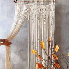 Boho Macrame Cotton Door Curtain, Hand Knotted Full Length Room Divider Tapestry,www.kongzeglobal.com,Boho Macrame Cotton Door Curtain, Hand Knotted Full Length Room Divider Tapestry-www.kongzeglobal.com