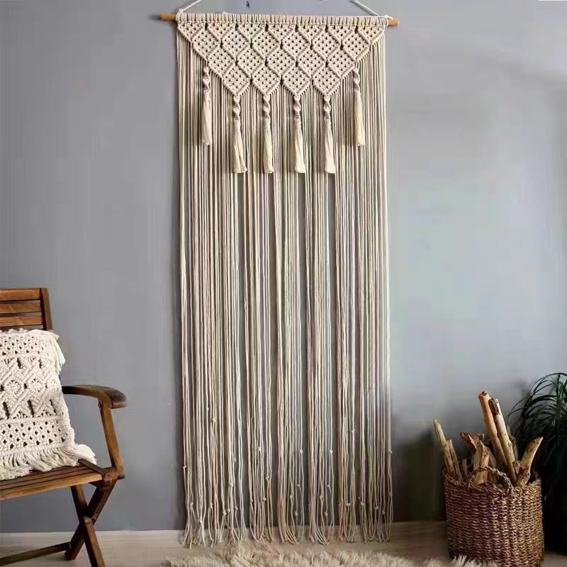 Boho Macrame Cotton Door Curtain, Hand Knotted Full Length Room Divider Tapestry,www.kongzeglobal.com,Boho Macrame Cotton Door Curtain, Hand Knotted Full Length Room Divider Tapestry-www.kongzeglobal.com