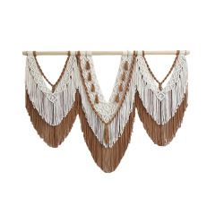 Three-Panel Two-Tone Macrame Wall Hanging, Hand Knotted V-Shape Tapestry with Dual-Layer Tassels and Wood Rod,www.kongzeglobal.com,Three-Panel Two-Tone Macrame Wall Hanging, Hand Knotted V-Shape Tapestry with Dual-Layer Tassels and Wood Rod-www.kongzeglobal.com