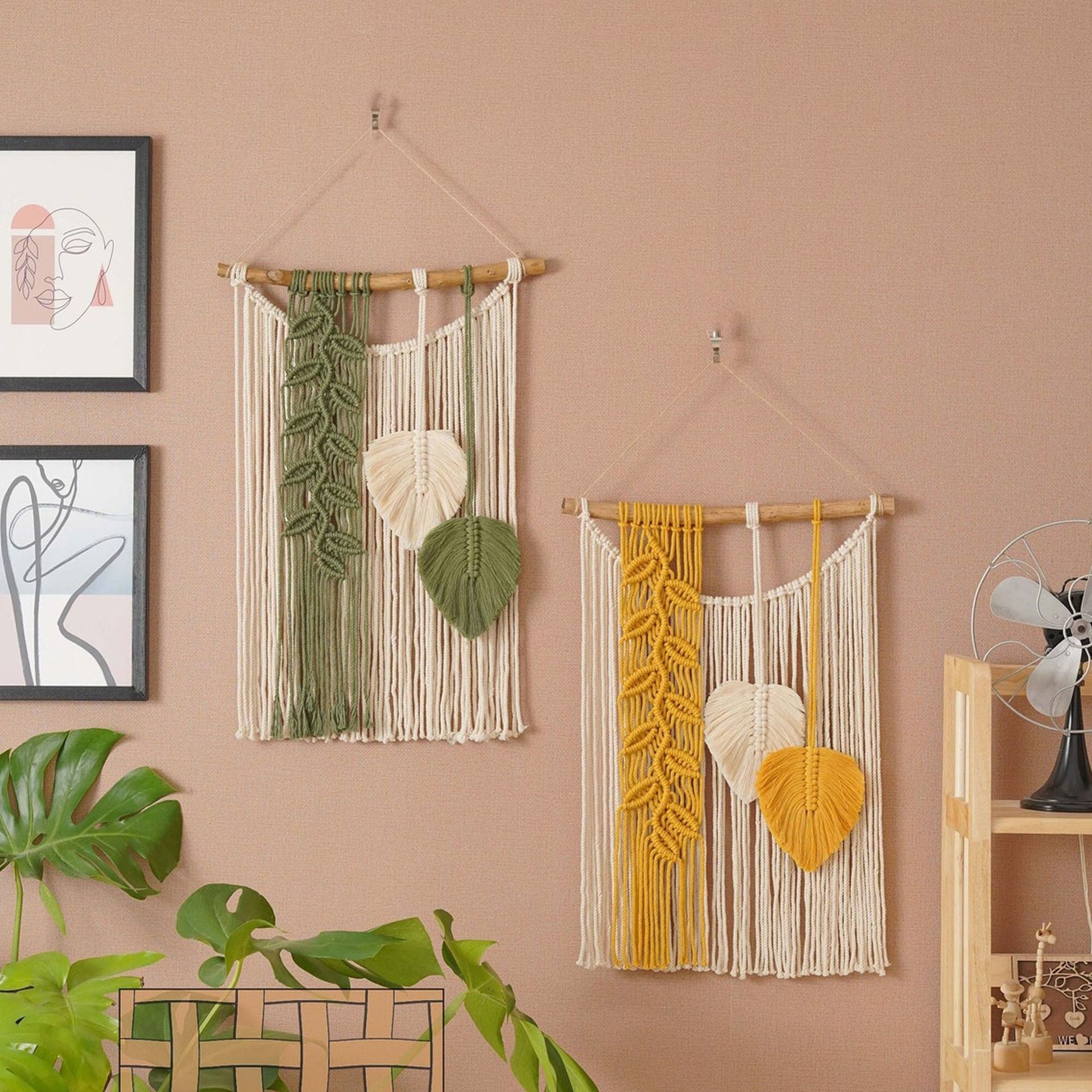 Leaf Macrame Wall Hanging, Hand Knotted Cotton Tapestry for Meter Box & Home Wall Decor,www.kongzeglobal.com,Leaf Macrame Wall Hanging, Hand Knotted Cotton Tapestry for Meter Box & Home Wall Decor-www.kongzeglobal.com