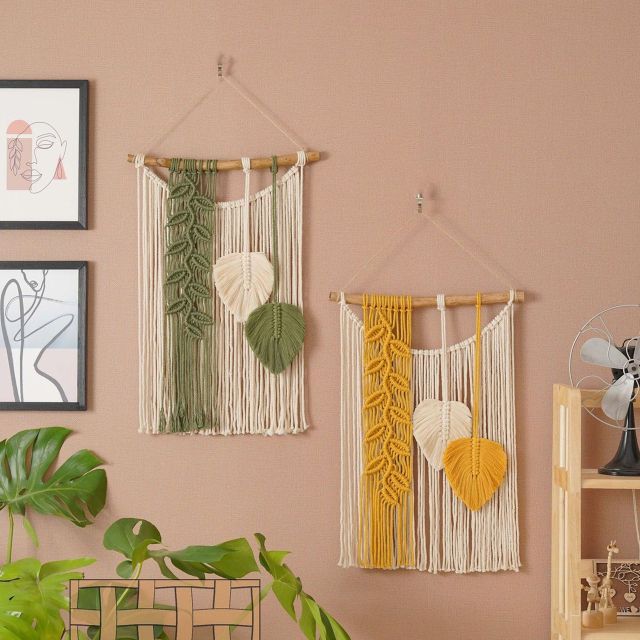 Leaf Macrame Wall Hanging, Hand Knotted Cotton Tapestry for Meter Box & Home Wall Decor,www.kongzeglobal.com,Leaf Macrame Wall Hanging, Hand Knotted Cotton Tapestry for Meter Box & Home Wall Decor-www.kongzeglobal.com