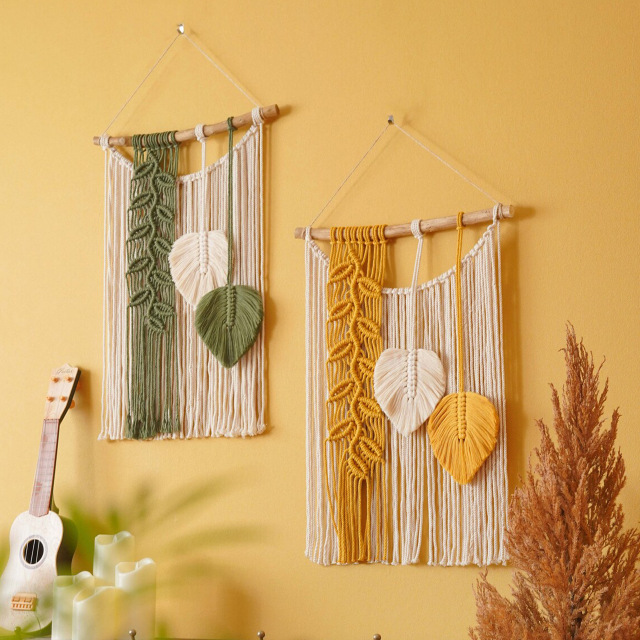 Leaf Macrame Wall Hanging, Hand Knotted Cotton Tapestry for Meter Box & Home Wall Decor,www.kongzeglobal.com,Leaf Macrame Wall Hanging, Hand Knotted Cotton Tapestry for Meter Box & Home Wall Decor-www.kongzeglobal.com