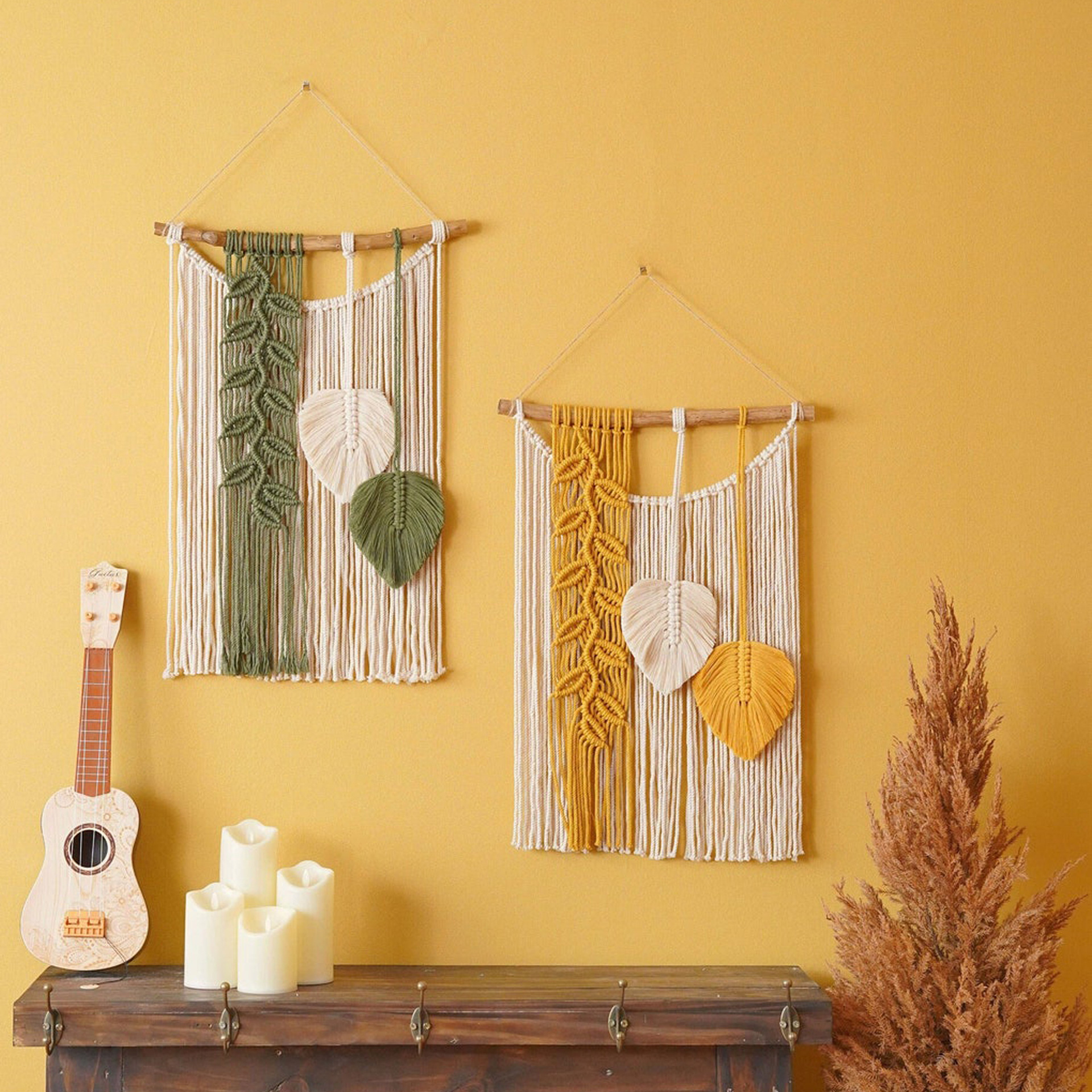 Leaf Macrame Wall Hanging, Hand Knotted Cotton Tapestry for Meter Box & Home Wall Decor,www.kongzeglobal.com,Leaf Macrame Wall Hanging, Hand Knotted Cotton Tapestry for Meter Box & Home Wall Decor-www.kongzeglobal.com