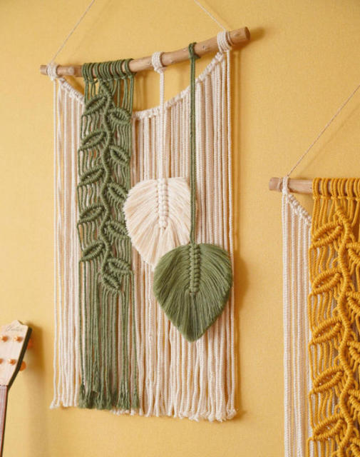 Leaf Macrame Wall Hanging, Hand Knotted Cotton Tapestry for Meter Box & Home Wall Decor,www.kongzeglobal.com,Leaf Macrame Wall Hanging, Hand Knotted Cotton Tapestry for Meter Box & Home Wall Decor-www.kongzeglobal.com