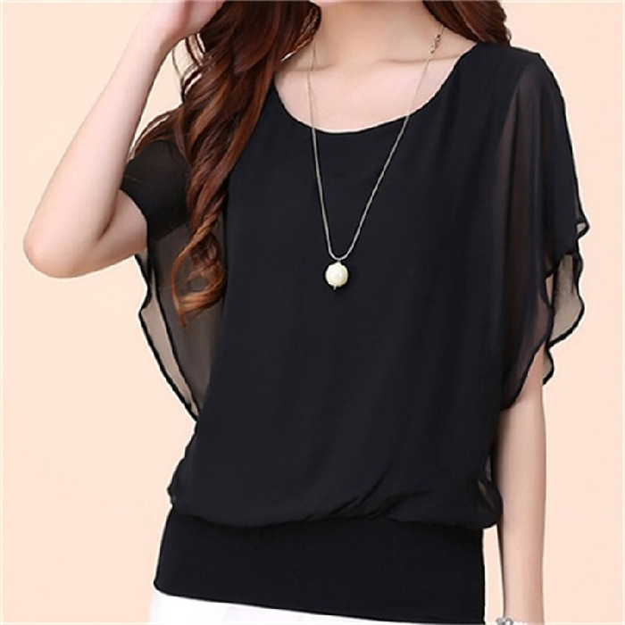 New Spring/Summer Plus-Size Women's Clothing — Summer Collection: Short-Sleeve T-Shirts and Loose, Slimming Chiffon Tops