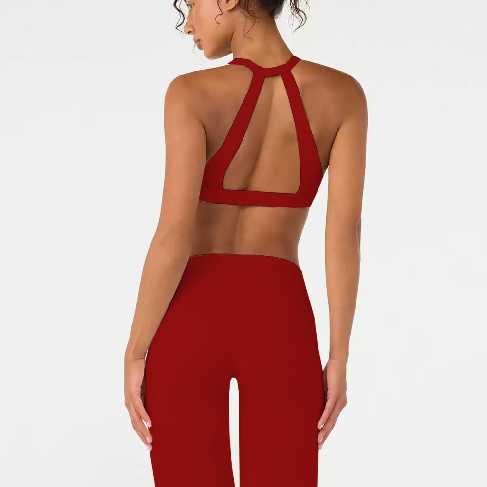 Nude-feel wrap bra with shock absorption high elasticity sports yoga wear set running and fitness wide-leg two-piece set