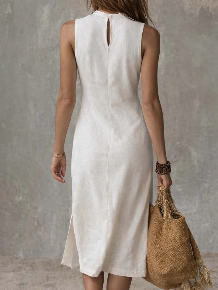New Summer Vacation Style Sleeveless Slim-Fit High-Slit Maxi Knit Dress with Mock Neck