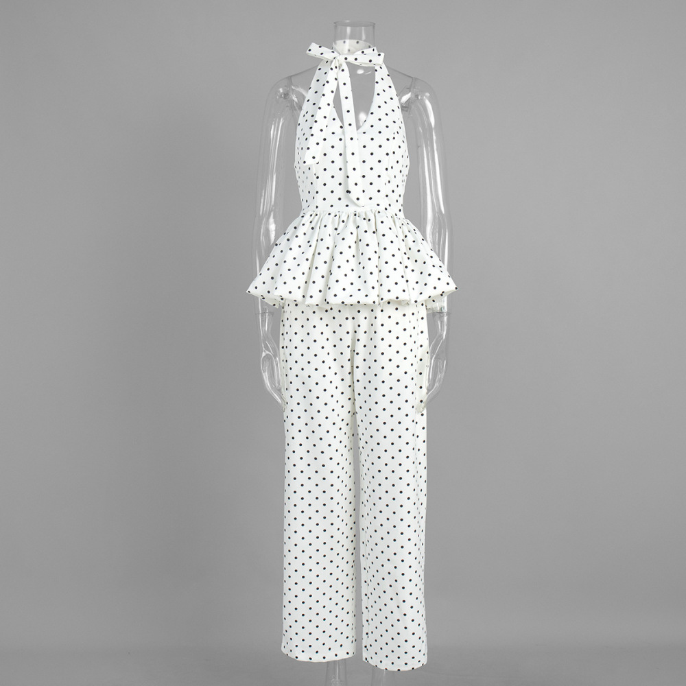 2026 Spring/Summer European & American Style Polka Dot Pant Set — "It-Girl" Chic Halter Top & Wide-Leg Pants Ensemble