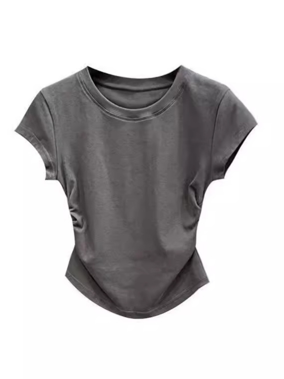 Women's Summer New Arrival: "Hot Girl" Style Solid-Color Short-Sleeve T-Shirt — Waist-Cinching, Pullover, Slim-Fit Top (Wholesale)