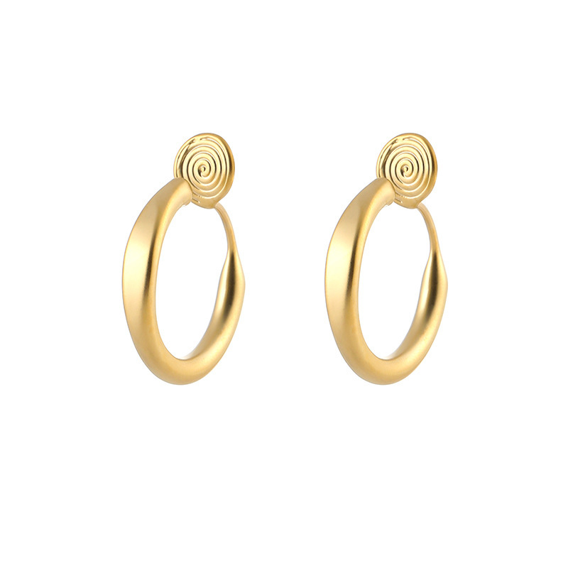 Retro Matte Gold Hoop Earrings — Minimalist Round Clip-ons (Mosquito Coil Style) for Non-Pierced Ears — Women's Jewelry