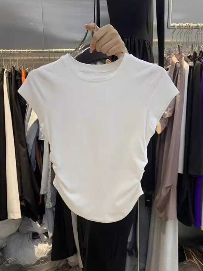 Women's Summer New Arrival: "Hot Girl" Style Solid-Color Short-Sleeve T-Shirt — Waist-Cinching, Pullover, Slim-Fit Top (Wholesale)