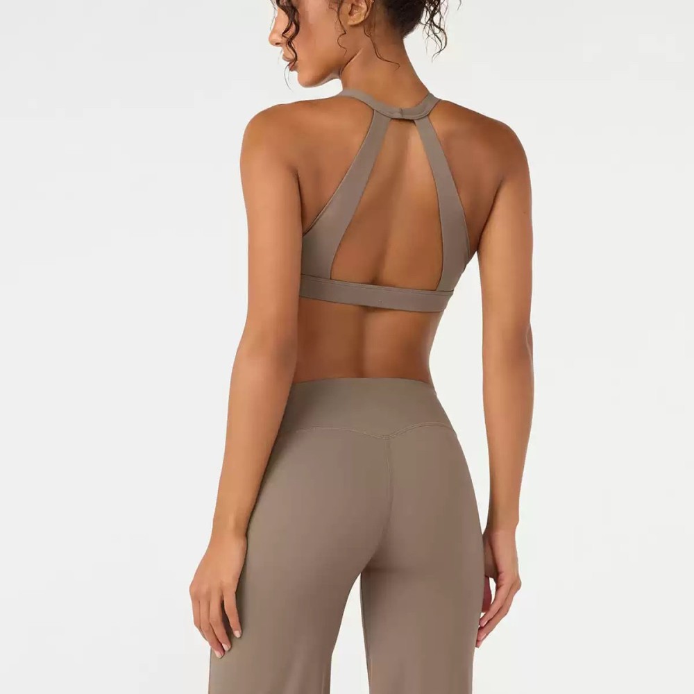 Nude-feel wrap bra with shock absorption high elasticity sports yoga wear set running and fitness wide-leg two-piece set