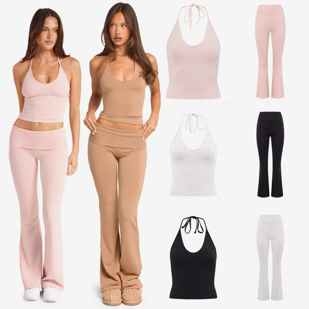 Women's Yoga Set with Padded Bra High-Waisted Quick-Drying Flared Pants