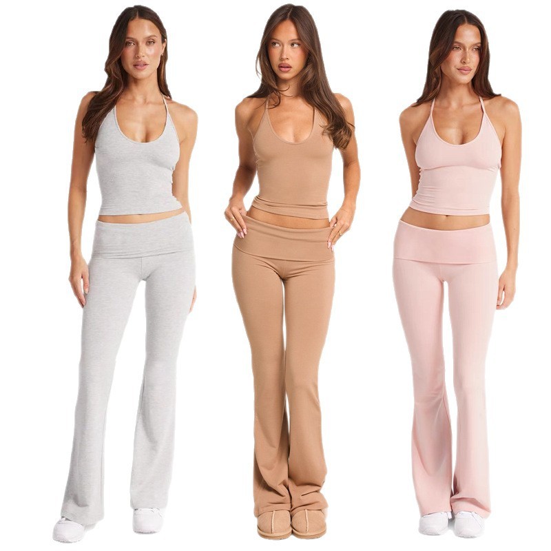 Women's Yoga Set with Padded Bra High-Waisted Quick-Drying Flared Pants