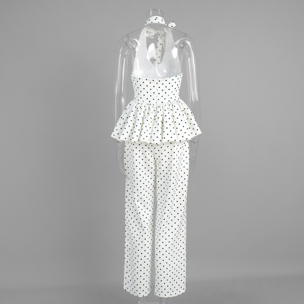 2026 Spring/Summer European & American Style Polka Dot Pant Set — "It-Girl" Chic Halter Top & Wide-Leg Pants Ensemble
