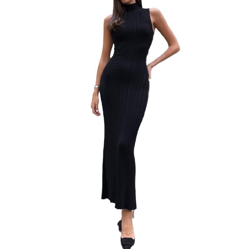 Western-style knitted high neck sleeveless bodycon dress new for Spring Summer
