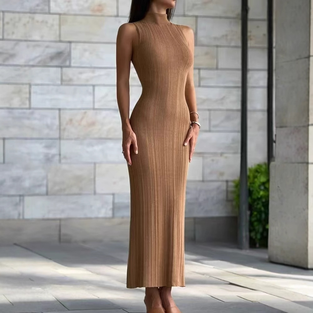 Western-style knitted high neck sleeveless bodycon dress new for Spring Summer
