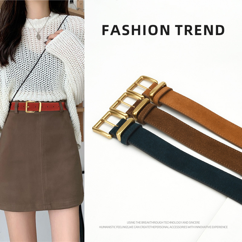 New Women's Genuine Suede Leather Belt – Stylish, Minimalist, and Versatile – Suitable for Dresses and Jeans – Wholesale